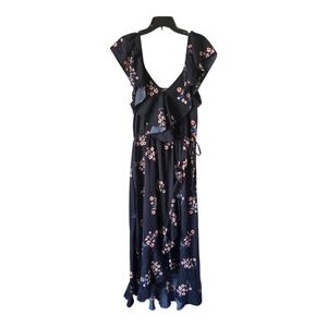 Blush Floral Maxi Wrap Dress 1X Pink Blue Women Ruffles Cottage Romantic Boho